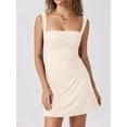 thumbnail image 3 of Womens Mini Square Neck Fitted Going Out Ruched Dresses Summer Party Club Bodycon Short Dress Milky L, 3 of 8