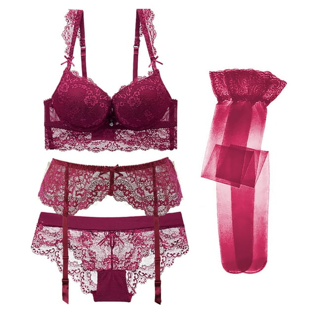 Varsbaby Ensemble de lingerie pour Femmes avec Jarretelles Bas Strings 4 Pcs