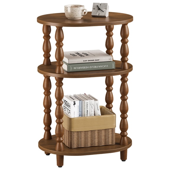 Maliowa 3-Tier Side Table, Small End Table for Living Room Bedroom, Accent Table Nightstand with Storage Shelf for Narrow Spaces, Walnut