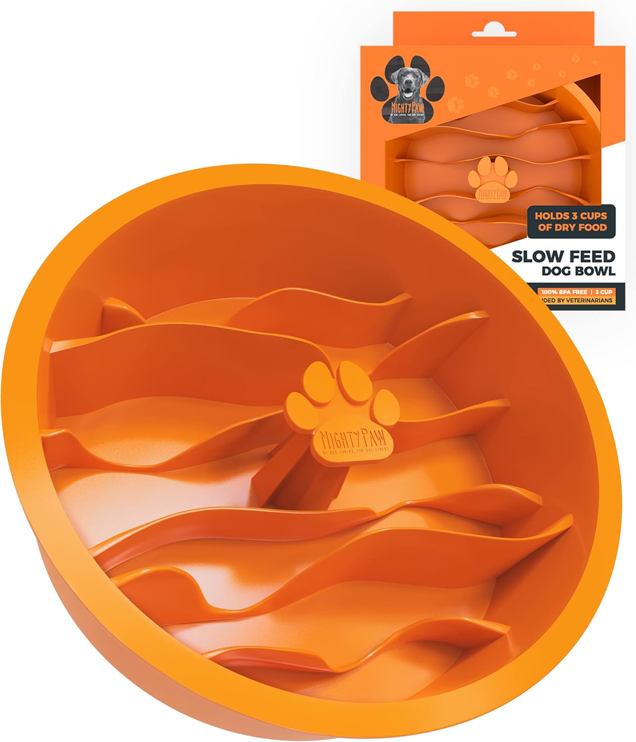 Mighty Paw Slow Feed Dog Bowl Insert Orange