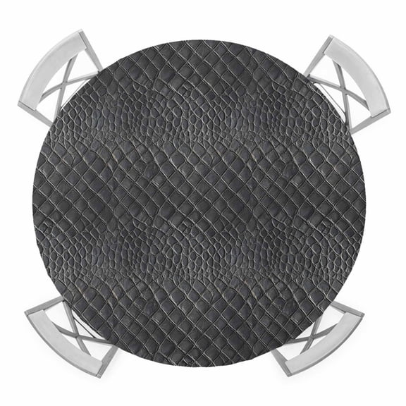 Elastic Fitted Round Tablecloth, Animal Print Waterproof Stretch Table Cover for 45"-54" Tables, Minimalist Vintage Animal Leather Black Washable Outdoor Tablecloths for Patio, Picnic, Camping