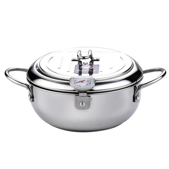 Deep Fryer Pot Stainless Steel Japanese Style Fryer with a and Oil Drip Drainer Rack for French Fries Shrimp Chicken Fish