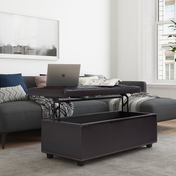 Simpli Home Hamilton 44W Lift Top Storage Ottoman Bench