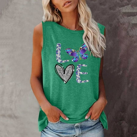 DondPO Going Out Tops for Women Corset Tops Women Summer Sleeveless O Neck Sunflower Print Tank Tops Casual T Shirts Blouse Tank Top for Women Camisole Tops Green S