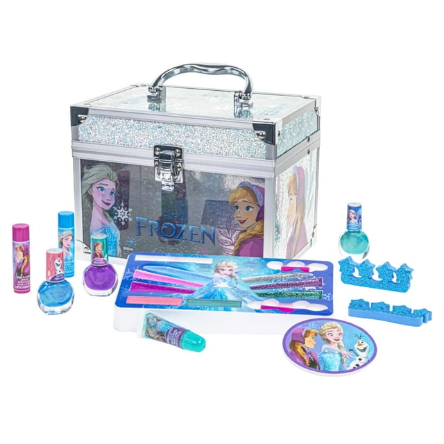 Disney Frozen - Townley Girl Train Case Cosmetic Makeup Set Includes Lip Gloss, Eye Shimmer, Brushes, Nail Polish Accessories & more! for Kid Girls, Ages 3+ perfect for Parties, Sleepovers & Makeovers