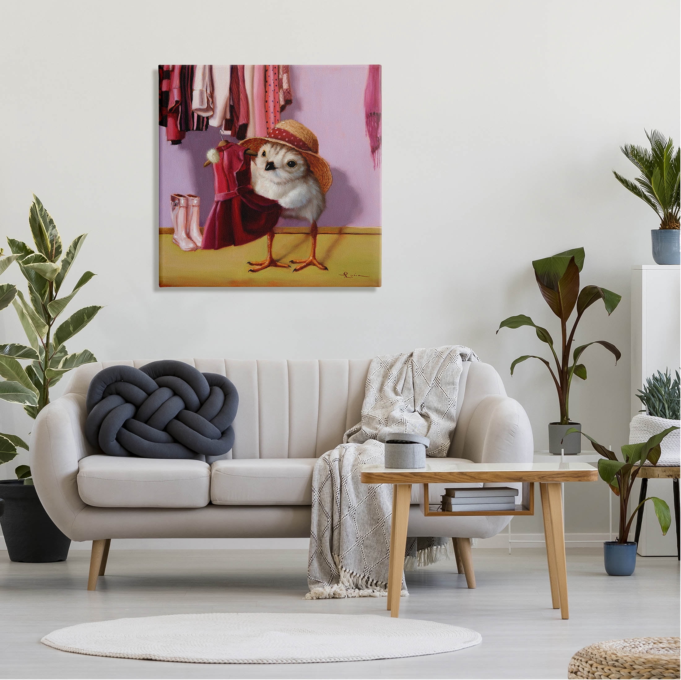 Bird Pink Dressing Room Clothes Animals & Insects Painting Gallery Wrapped Canvas Print Wall Art