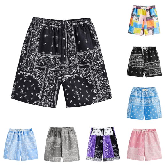 Krdevn Kids Paisley Bandana Print Casual Shorts Elastic Waist Relaxed Fit Breathable Lightweight Bottoms Beach Play School Outdoor Summer Daily Wear,2-3 Years