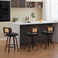 thumbnail image 4 of LEGAHOME Bar Stools set of 3, 26” Swivel Counter Height Bar Stools with Cane Rattan Back and Leather Seat, Mid-Century Modern Bar Stools for Kitchen Island, Bar, Dining Room, Walnut + Black, 4 of 7