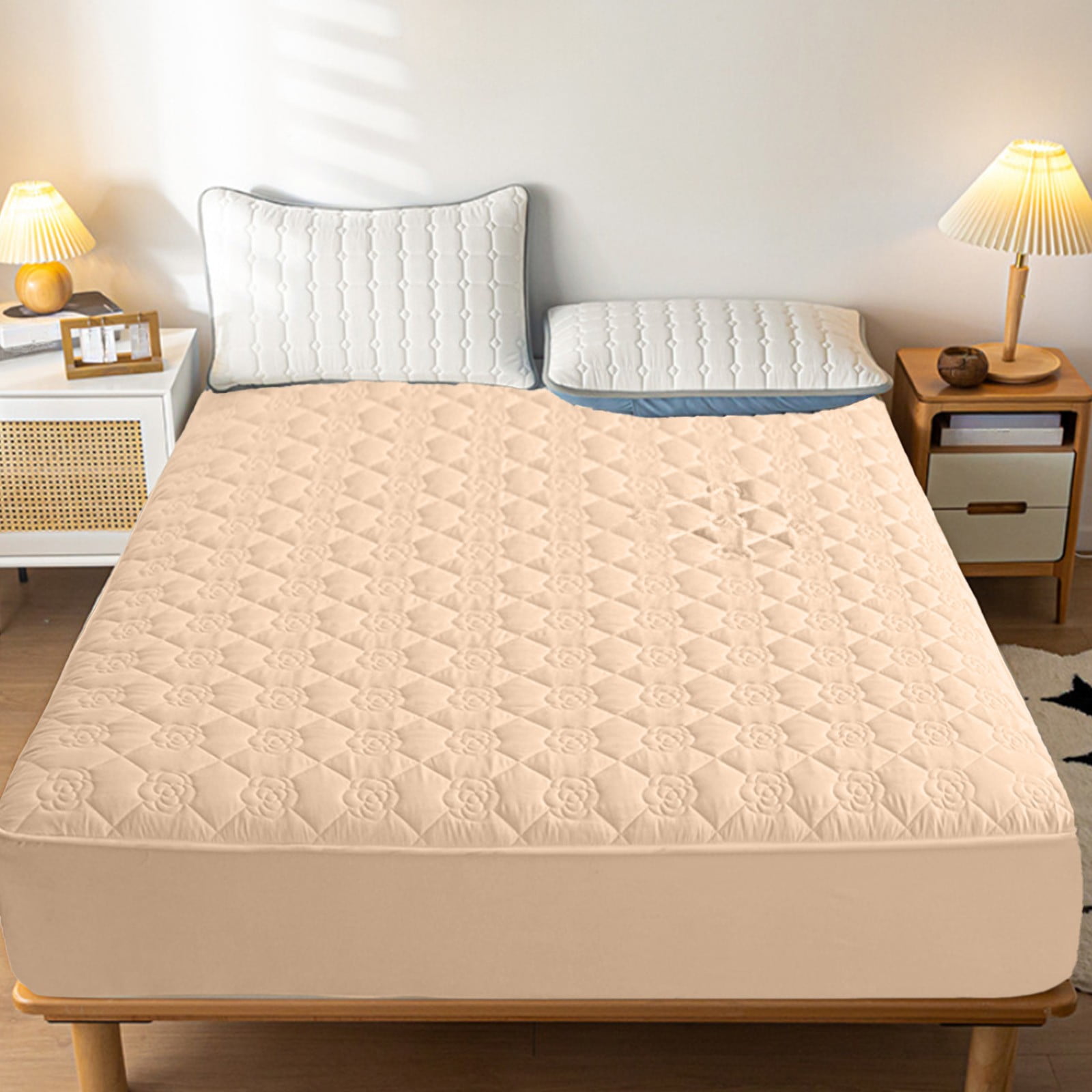Hmgxay Waterproof Bed Sheet, Comfortable Soft Thickened Intercalated Breathable Washed Cotton Mattress Protective Cover, Fitted Mattress Pad for All Seasons(78.7x59 Inches)