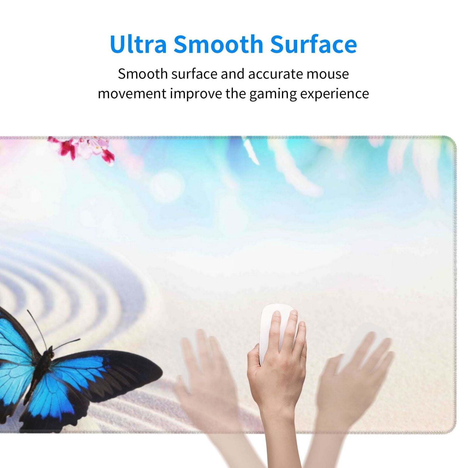 Rateoe Butterfly In Blossoms Zen Print Mouse Pad - Extended Large Gaming Mousepad,Non-Slip Stitched Edge,16x29.5 Inch