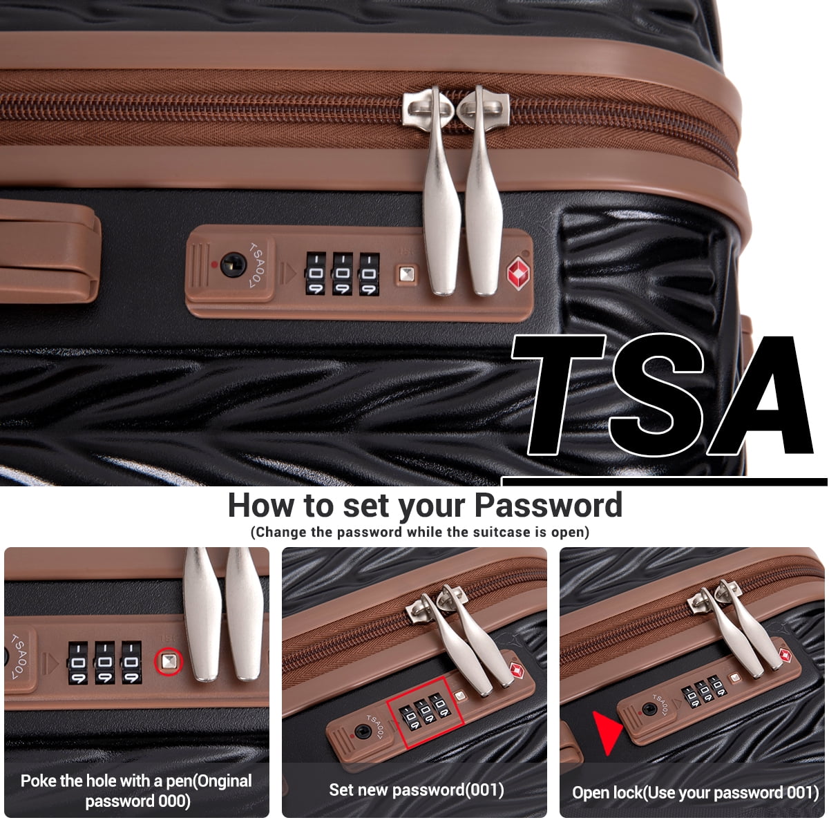 Travelhouse Luggage Set 6 Piece Hardside Suitcase TSA Lock Spinner Wheels 6 Pcs Hardshell Luggage with Duffel Bag.(Black)