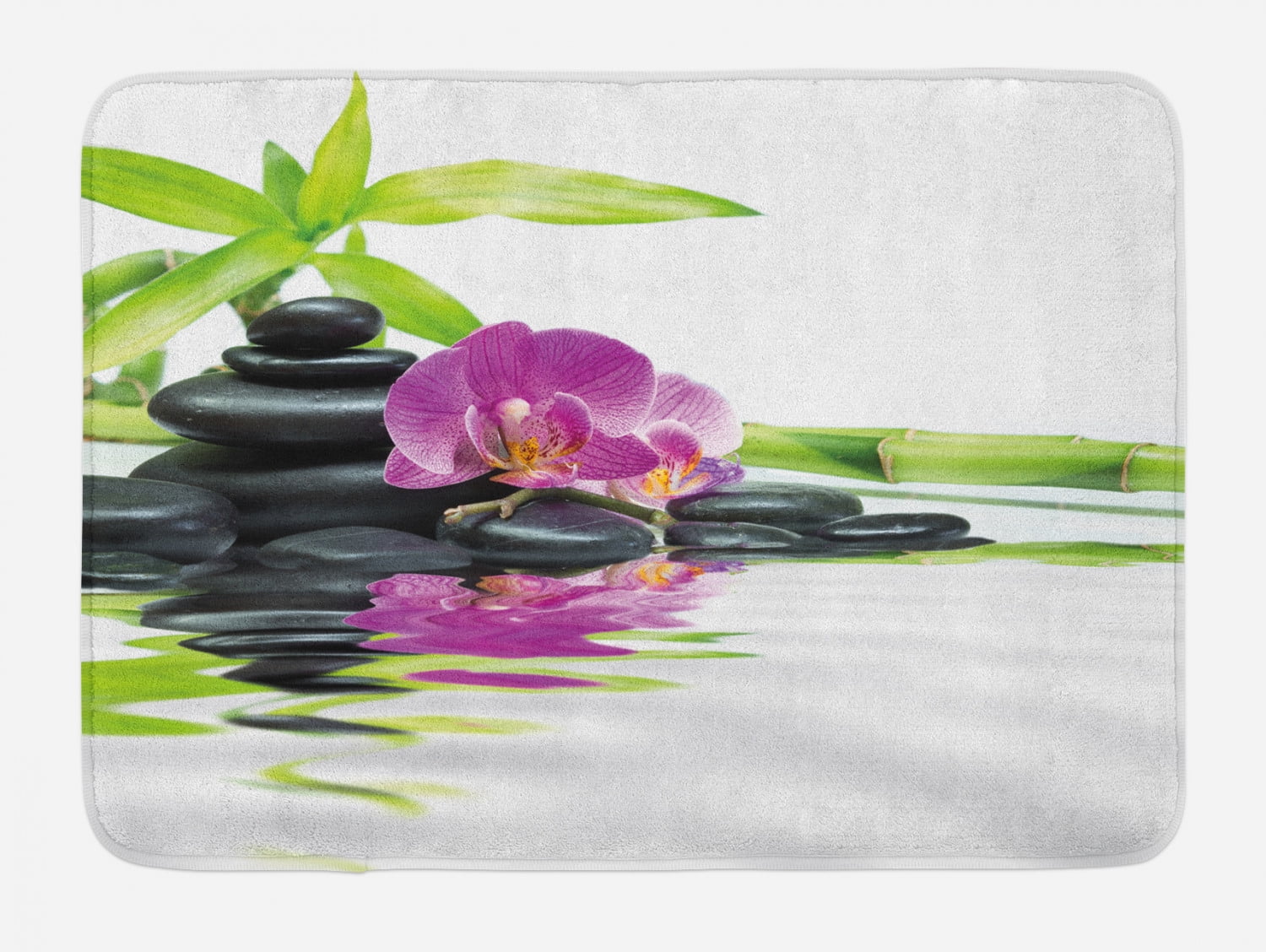 Purple Orchid Green Bamboo Floor Memory Foam Carpet Rug Non-slip Door Bath Mat 