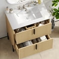 thumbnail image 3 of Euroco 30" Bathroom Vanity with Ceramic Sink and Full-Extension Drawers, Soft Close Undermount Drawer Slides, Fluted Design, Natural, 3 of 9