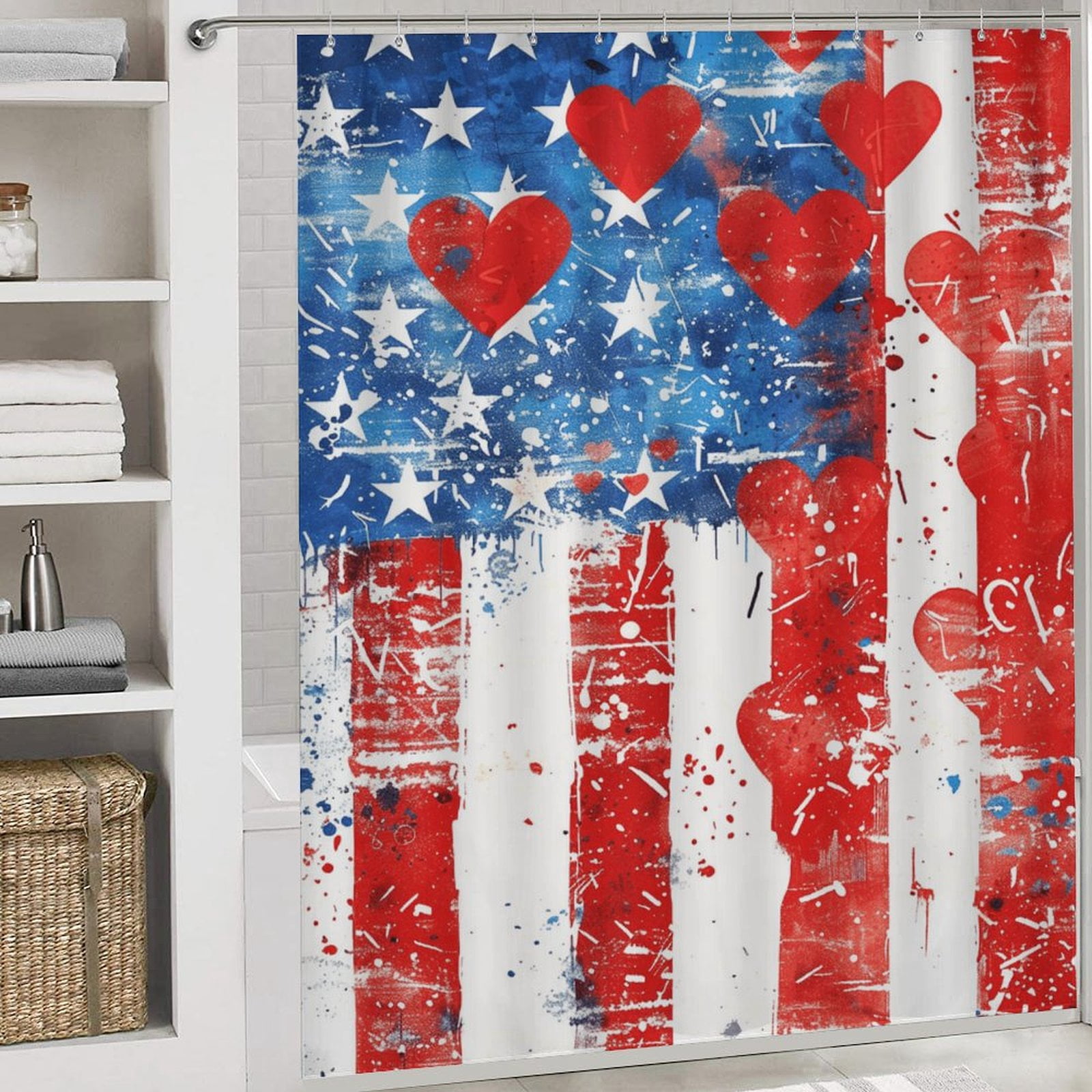 4th of July 4Pcs Shower Curtain Set Shower Curtain Set with Carpet Bath Mat