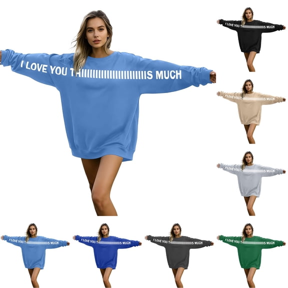 mihongmao Plus Size Valentine Shirts for Women Long-Sleeved Hoodless Pullover Casual Printed Sweatshirt Blue 3X