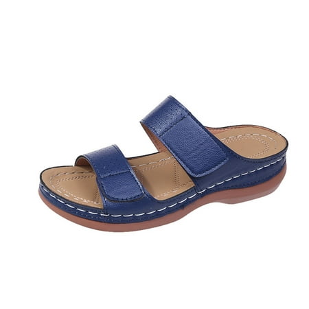 

EQWLJWE Sandals Women 2022 Vintage Cutout Wedge Heel Open Toe Roman Slip-on Sandals Summer Comfortabl Casual Bohemia Beach Sandal Deals Clearance
