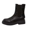 thumbnail image 6 of Platform Slip on Chelsea Boots for Women Classic Winter Fall Leather Chunky Mid Calf Short Booties Black, 6 of 9