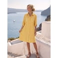 thumbnail image 5 of Women's Striped Shirt Dress, Collared Button Front Roll-Up Sleeve Loose Casual Dress with Pockets, 5 of 5