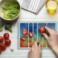 thumbnail image 4 of Surf Cutting Board, Summer Theme Retro Letters That Reflect the Seacoast Palm Tree Extreme Sports Art, Decorative Tempered Glass Cutting and Serving Board, Small Size, Navy Orange, by Ambesonne, 4 of 5