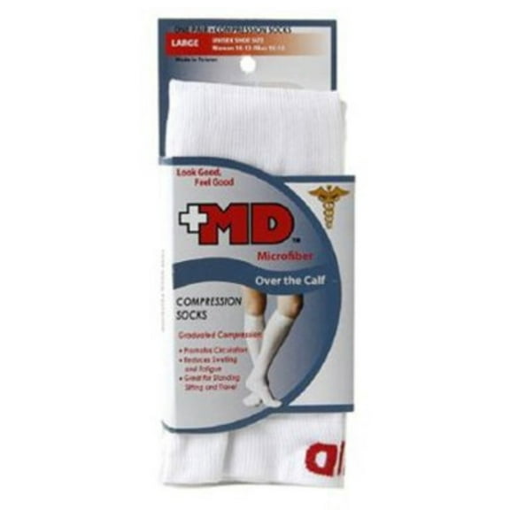 Md Microfiber Over the Calf Compression Socks White, Large