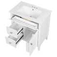 thumbnail image 2 of white 30" Bathroom Vanity with Ceramic Sink, Solid Rubberwood Frame & Legs, Tip-Out Top Drawer + 2 Pull-Out Drawers, Soft-Close Hinges, Adjustable Shelf, 2 of 25