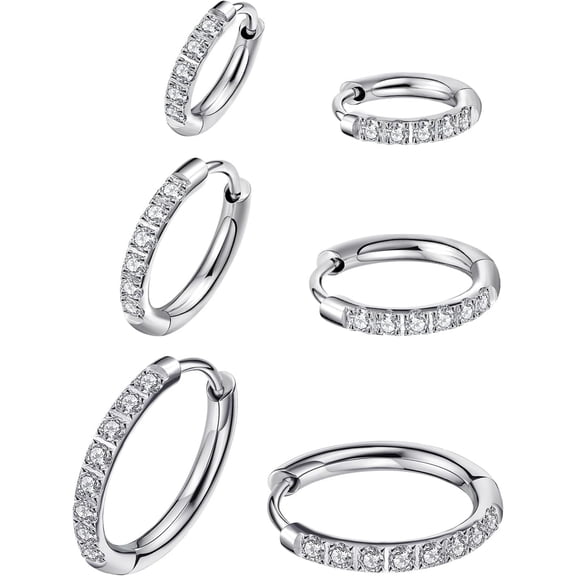 DESIGNICE 316L Surgical Steel Huggie Hoop Earrings,Dainty Pave Cubic Zirconia Cartilage Tiny Earring for Sensitive Ears Hypoallergenic Lightweight for Women Men