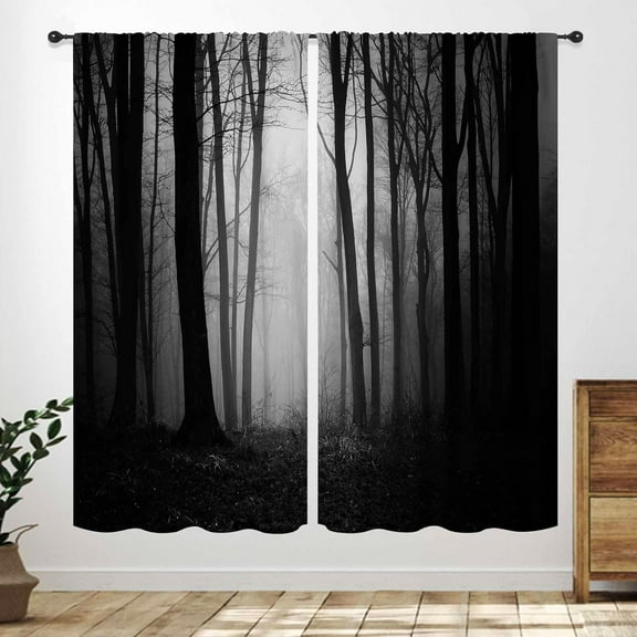 Forest Curtains,Gothic Dark Black Nature Tree Woodland Scenery Printed Window Treatments Drapes for Living Room Bedroom Bathroom Window Drapes 2 Panel,52X84 Inch