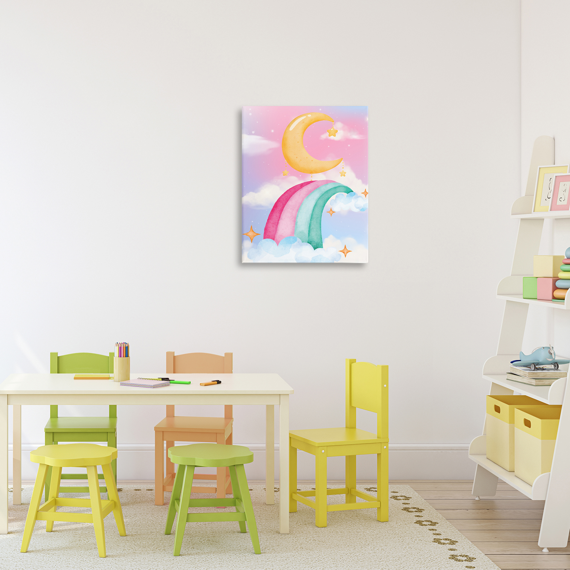 Moon Rainbow in Clouds Canvas Wall Art, design by Jesse Keith