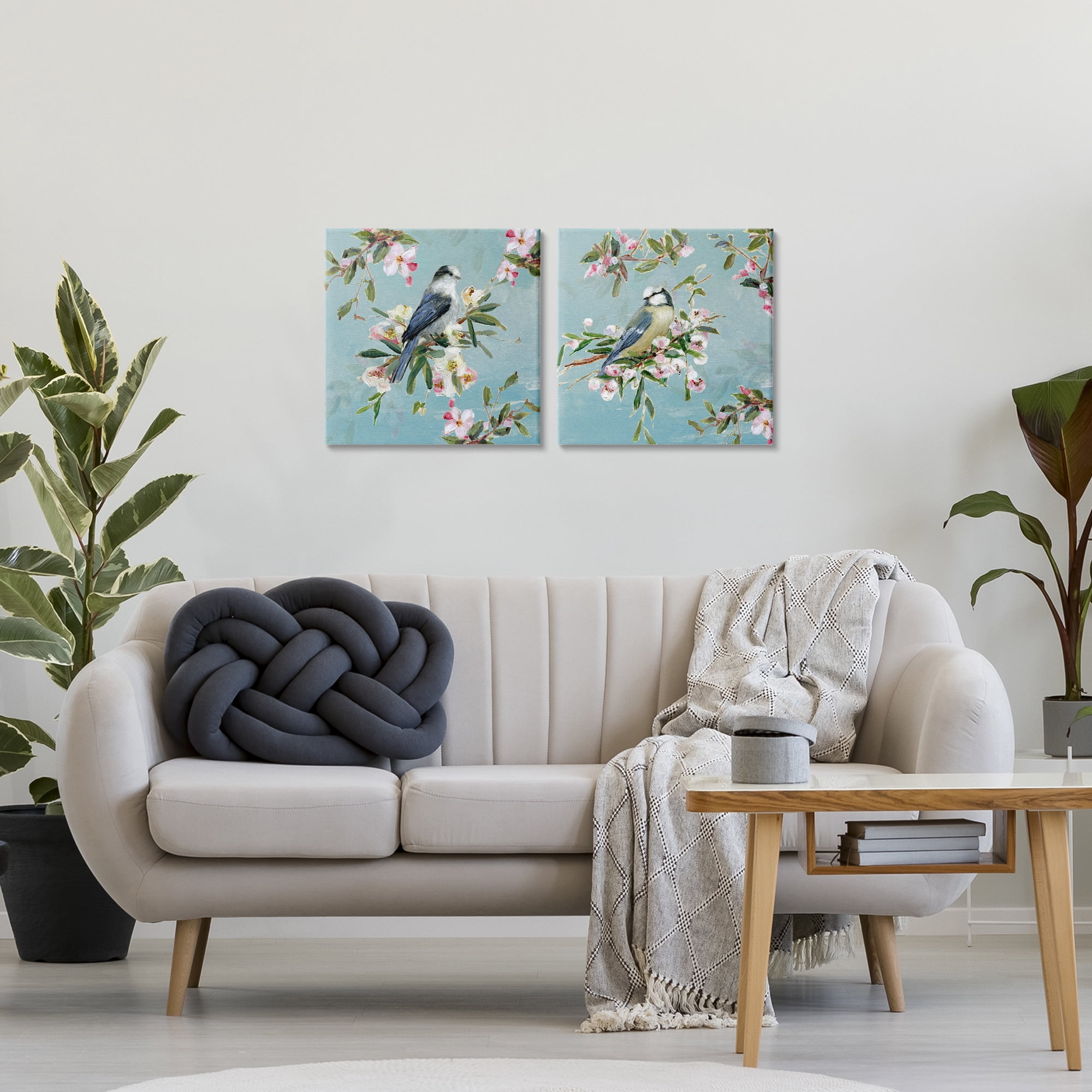 Stupell Industries Songbirds Among Spring Blossoms 2 Piece Canvas Wall Art Set, design by Sally Swatland
