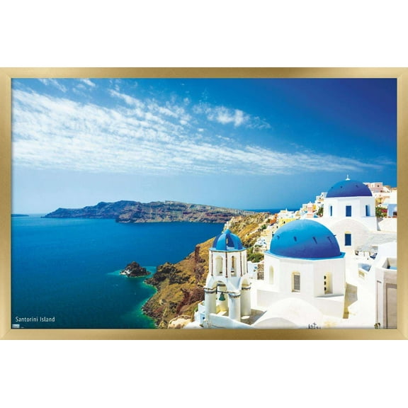Santorini Island Wall Poster, 14.725" x 22.375", Framed