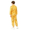 thumbnail image 2 of Hansber Kids Boys Girls Jazz Hip Hop Dance Outfit Shiny Metallic Long Sleeve Performance T-Shirt and Pants Set Gold 150, 2 of 7