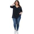 thumbnail image 3 of DARING DIVA Women's Plus Long Sleeve V Neck Button Loose Top 1X Dark Blue, 3 of 6