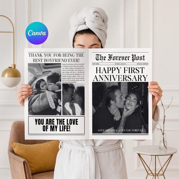 Couple Anniversary Newspaper Template, Year Anniversary Gift, Wedding Newspaper, Long Distance Gift, Boyfriend, Him Her Home Decor UNFRAMED Poster, Wall Art for Decor, Present, 8x12