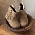 thumbnail image 2 of Girls Winter Riding Boots Vintage Suede Round Toe Antislip Flat Mid Calf Booties Trendy Buckle Strap Zipper Moto Boots 13 Little Kid Yellow, 2 of 6