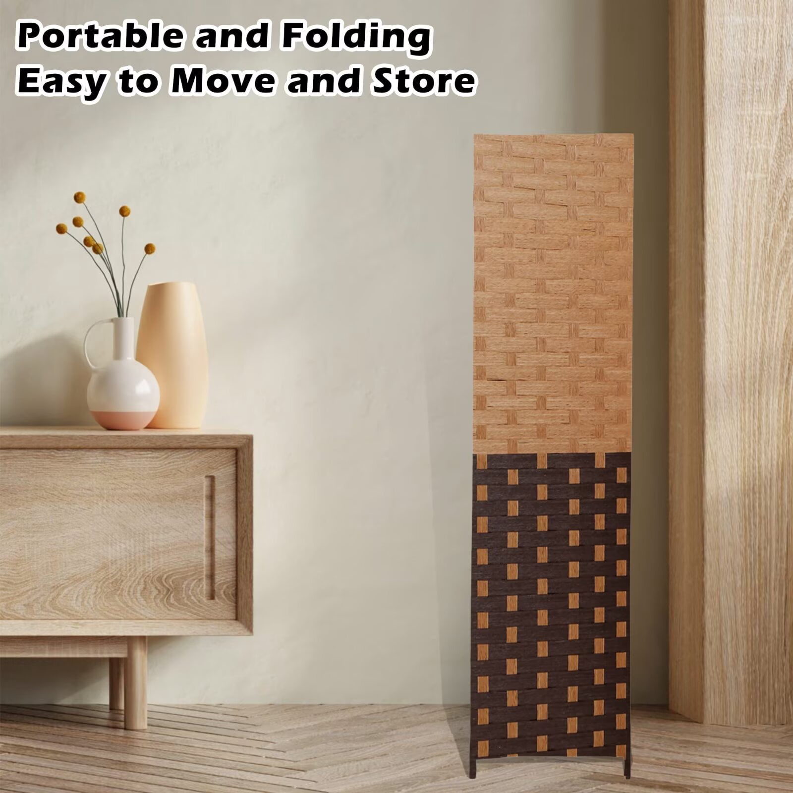 4 Panel Room Dividers Foldable Privacy Screen Decorative Indoor Screen 6TF Wooden Office Dividers Partition Wall for Home, Office, Bedroom, CM