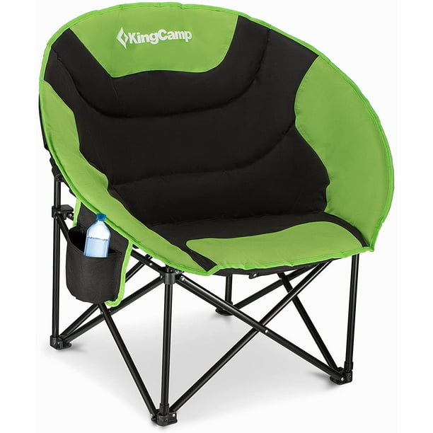 Kingcamp Folding Camping Chair, Oversized Round Swivel Chair With Cup Holder