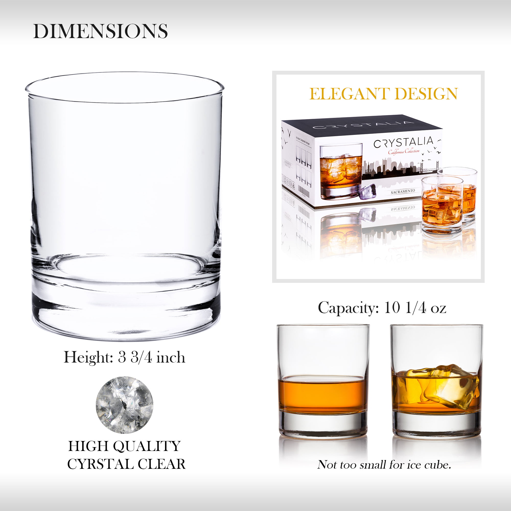 Gencywe Crystal Whiskey Glasses Set of 8(Buy 6, get 2 Free), 11 OZ