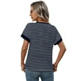 thumbnail image 5 of Women'S Short Sleeve Knit Tops Trendy Crewneck Striped T Shirts Casual Summer Blouses Outfits Navy Blue XXL, 5 of 10