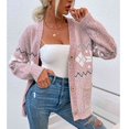 thumbnail image 2 of Suéter con frente abierto, botones, manga larga, corte holgado, prendas de vestir exteriores de punto para mujer con bolsillos para Navidad, otoño, invierno, rosa, M, 2 of 9