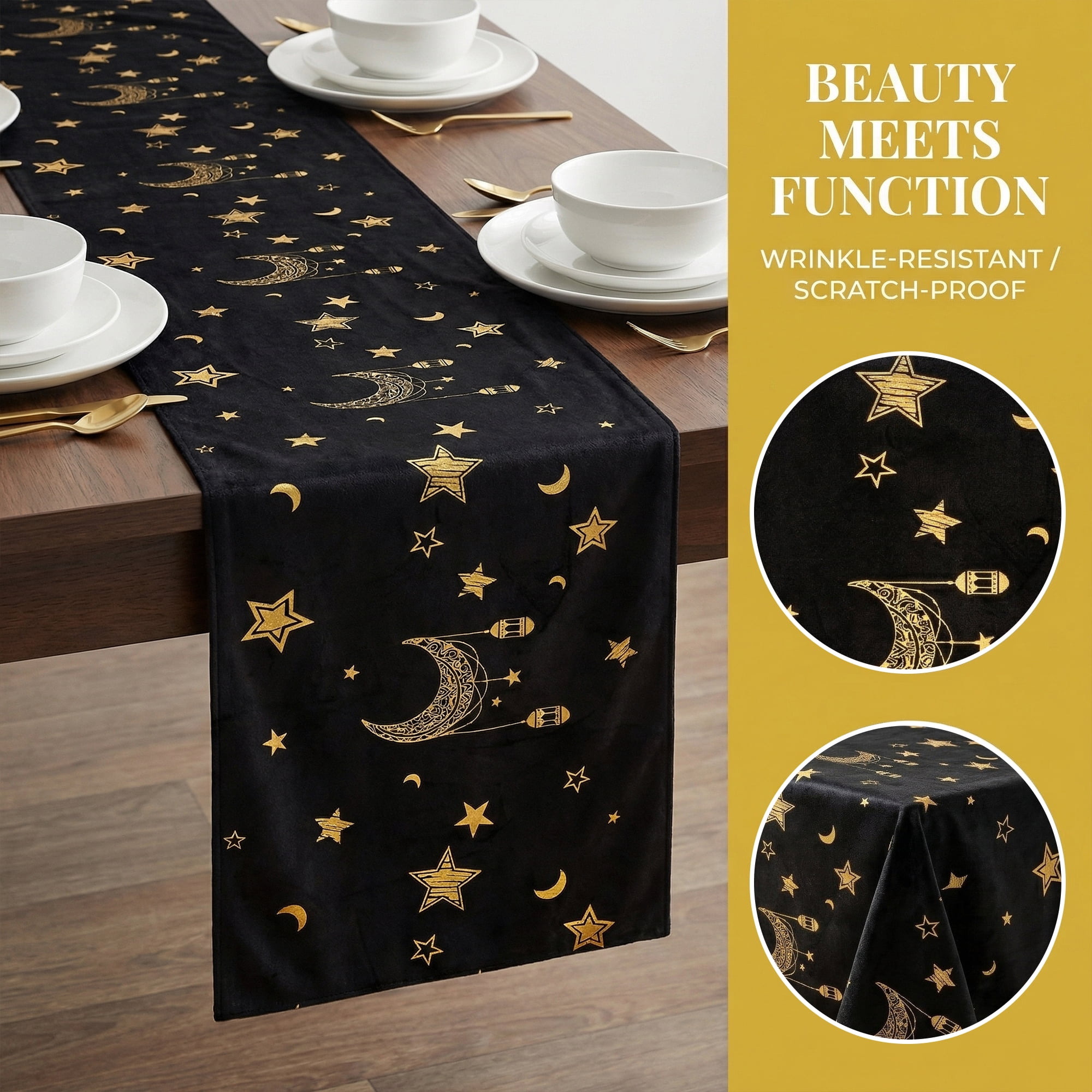 Unique Bargains Long Printed Polyester Table Runner for Decorations Black 13"x106.3"