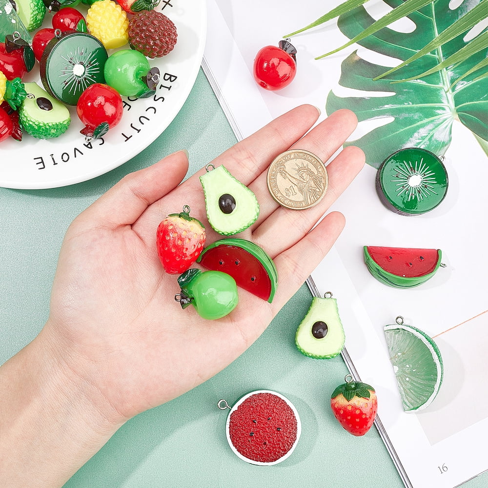 DIY 24Pairs Fruits Themed Resin Earring Making Kits Including 12 Styles Pendants Brass Earring Hooks Jump Rings Mixed Color