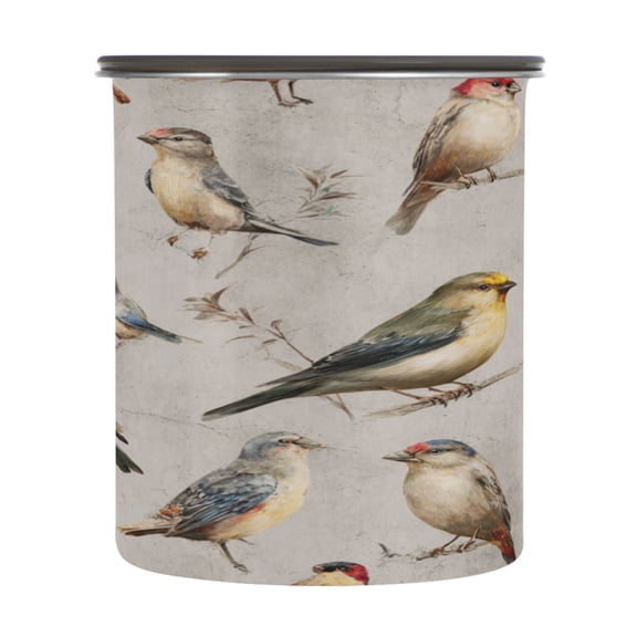 500ml Stainless Steel Food Storage Containers Birds Pattern Airtight Kitchen Canisters with Vacuum Lid for Coffee Tea Flour Sugar Grains