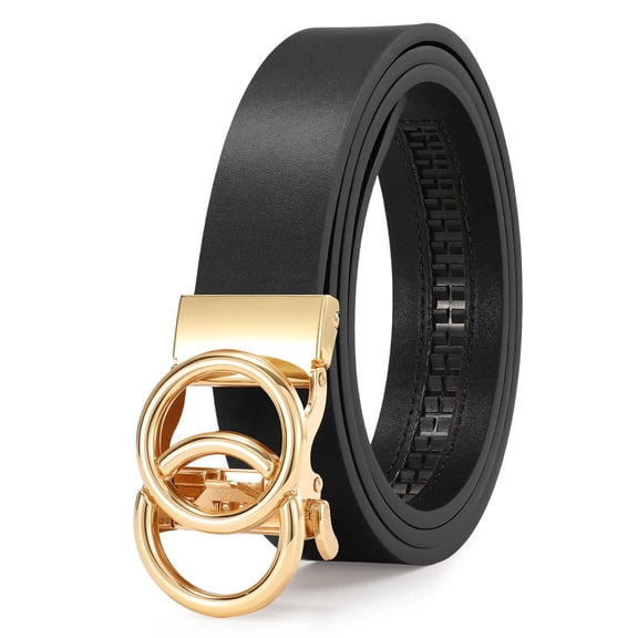 WHIPPY Women's Leather Belt for Jeans Dresses Pants Ladies Automatic Buckle Ratchet Belts Black