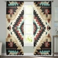 thumbnail image 2 of Boho Brown Teal Red Sheer Curtains 84 Inches Long 2 Panels Set, Window Sheer Curtains for Living Room/Bedroom, Southwestern Geometric Art Vintage Light Filtering Rod Pocket Curtain 52'' x 84'' x 2, 2 of 7