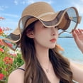 thumbnail image 2 of SikaFu Spring And Summer Straw Hat Woven Big Hat Shading Hat Female Fashion, Simple Wave Lace Beach Sun Hat, 2 of 7