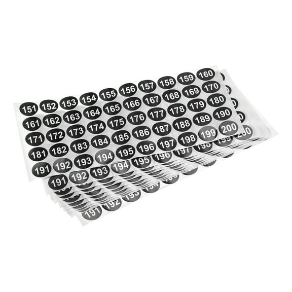 151 to 200 Number Stickers Number Label Self Adhesive Marked Sticker Black and White, Pack of 10