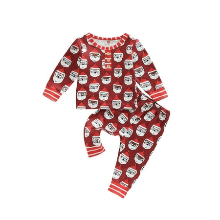 

Sunisery Kids Toddler Boys Girls Christmas Pajamas Sets Santa Claus Print Long Sleeve Crew Neck Tops + Pants Outfits Red 3-4 Years