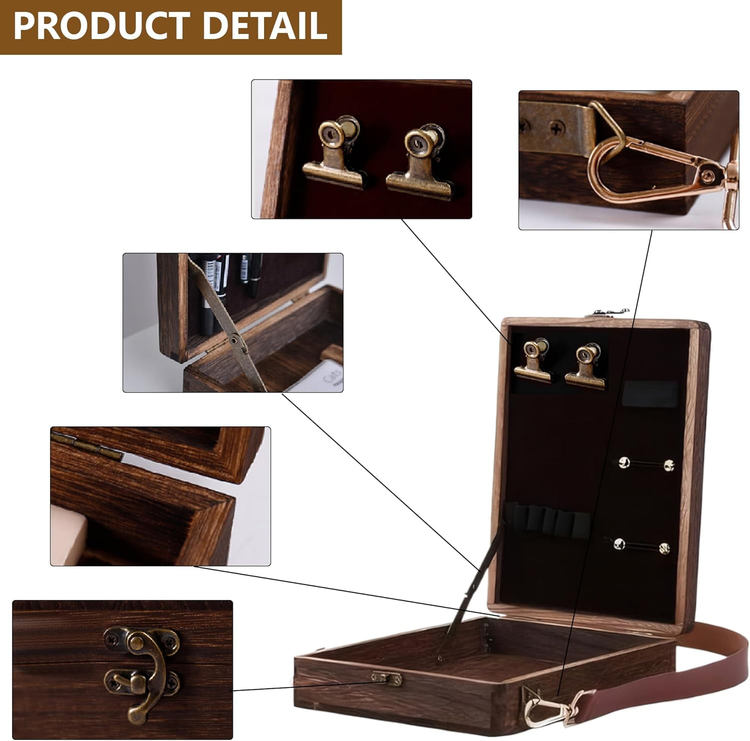 Writers Art Messenger Wood Box: Vintage Portable Wooden Art Box - Handmade Crossbody Postman Bag, Multifunctional Wood Easel Storage Case for Drawing & Sketching