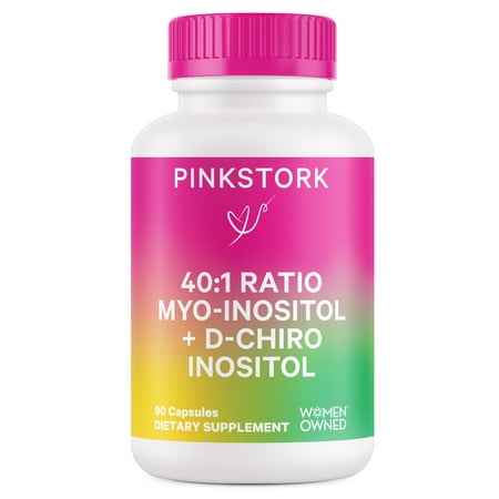 Pink Stork Myo-Inositol & D-Chiro Inositol - Ovarian Support Vitamin - 40:1 Blend to Support Hormone Balance for Women, Conception, Metabolism - Fertility Supplements for Women - 90 Capsules