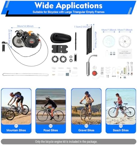 100Cc Bicycle Engine Kit Bike Motor Kit,4 Stroke Bike Gas Motorized Motor Bicycle Modified Engine,3Hp Single Cylinder Petrol Engine Cdi Air Cooling For Mountain Bikes,Road Bikes, Gravel Bikes